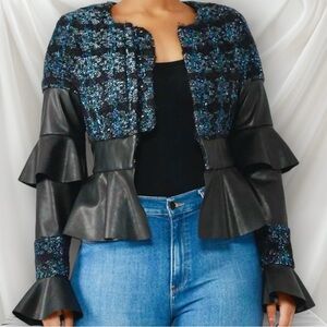 NWOT Deborah Lyons ‘Ohio’ Black Vegan Leather & Tweed Jacket Size 4